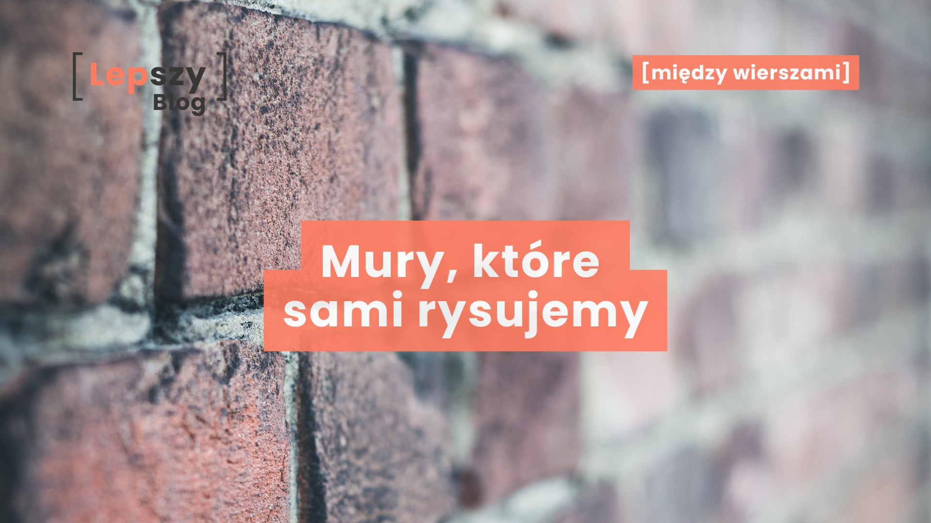 Ceglana ściana sfotografowana z bliska, wyraźna z lewej strony i rozmyta w głębi, z tytułem „Mury, które sami rysujemy” na środku.